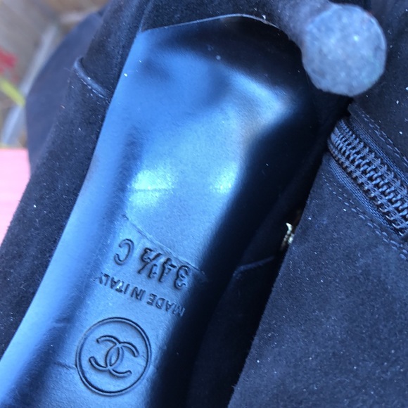 CHANEL black suede boots size 34.5”, heels 2” - Picture 6 of 8